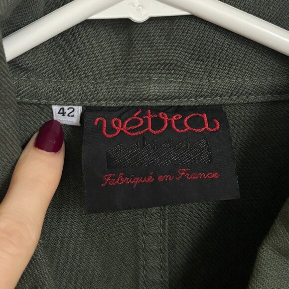 Vetra Chore Coat Jacket Green Olive Army Buttons Weaved Women's Small 42 S Jade - Picture 4 of 7